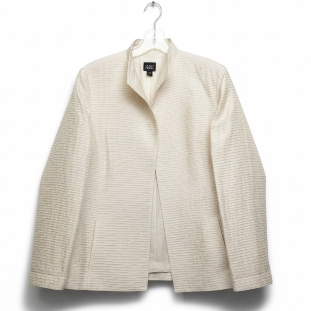 Eileen Fisher Silk Open Jacket Textured Pockets Short Minimalist Quiet Luxury M